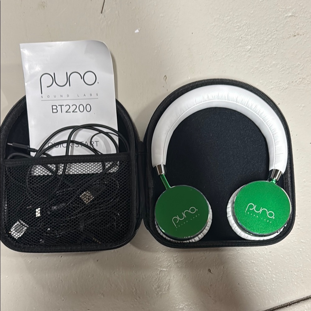Puro BT2200 Green and White On-Ear Headphones with Plush Padding